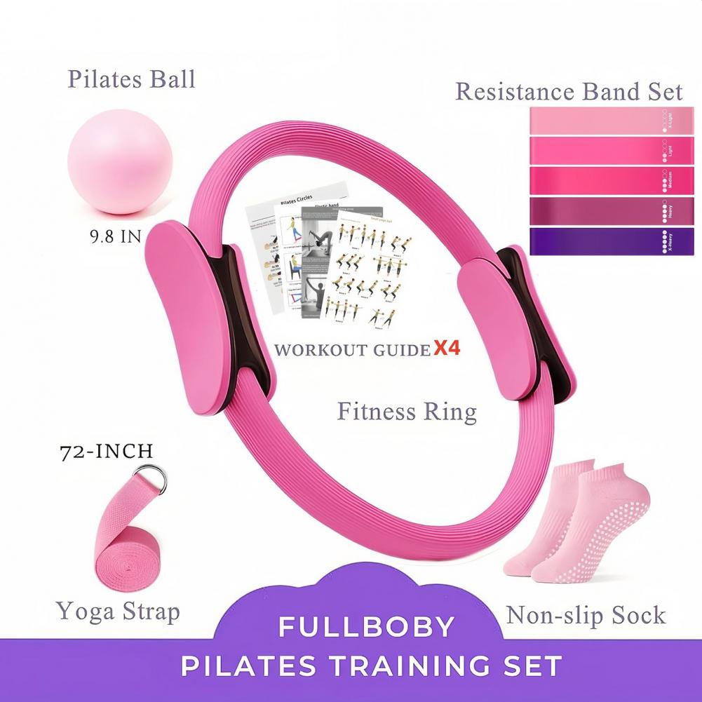 Pilates Yoga Resistance Ring - 9Pcs/Set Perlengkapan Yoga Fitness dengan Pilates